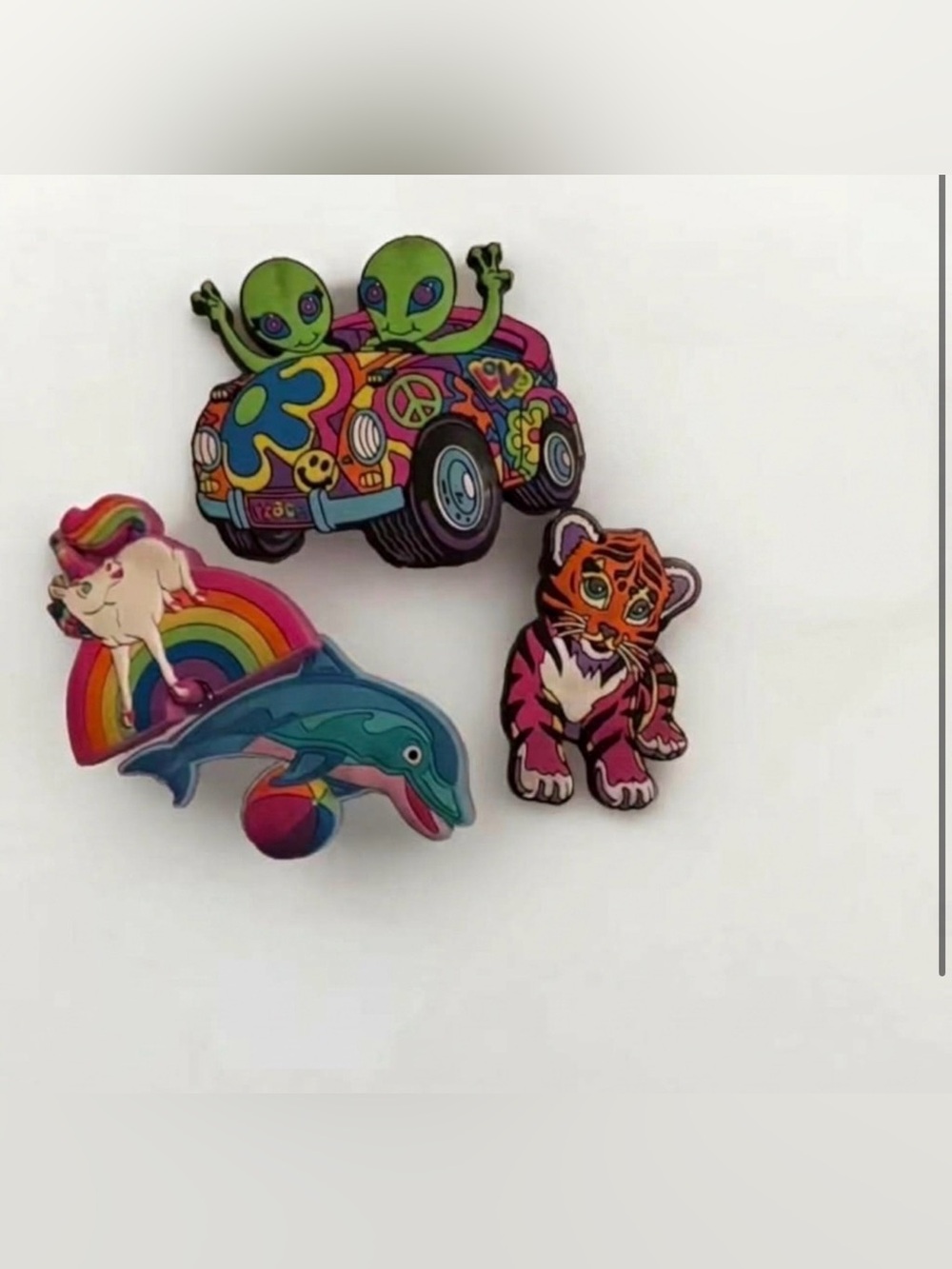 Lisa Frank Alien Peace Car, Rainbow Dolphin & Tiger Sticker Set Crocs Jibbitz